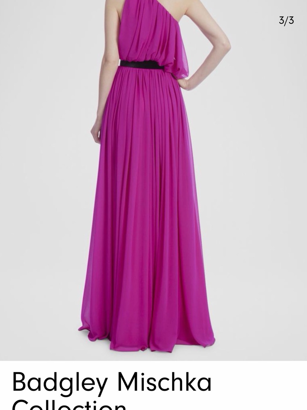 Badgley Mischka Magenta One-Shoulder Pleated Maxi Skirt